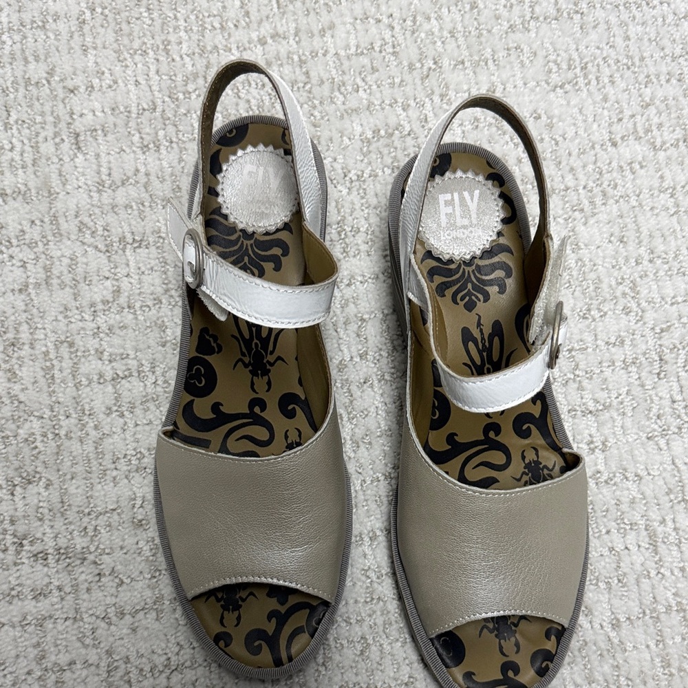 Fly London Tan and White Sandals